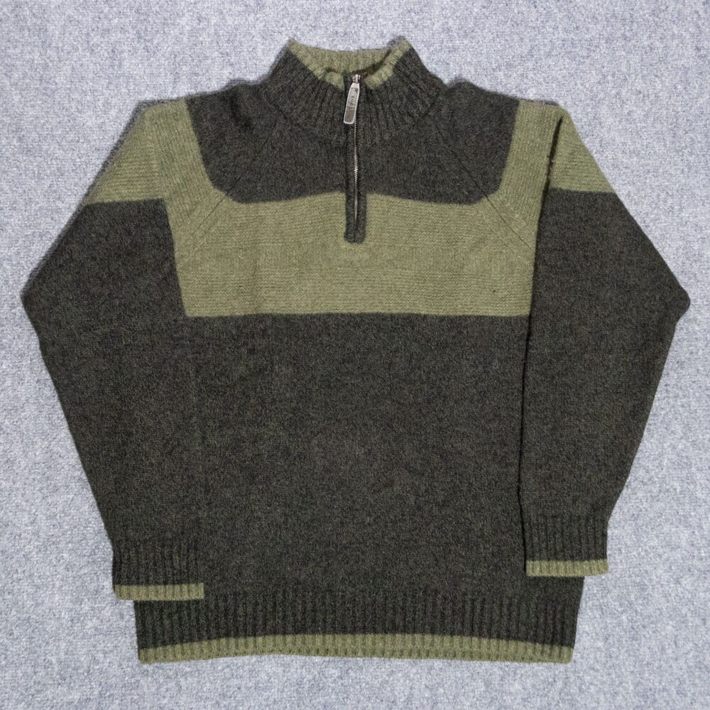 y2k Bang Bang Men's 1/4 Zip Wool Mock Neck Olive Green Knit Sweater Small